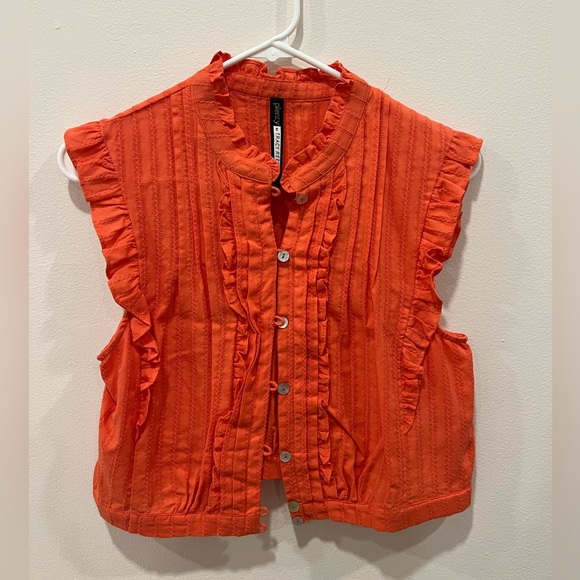 SALE 🌟 Tracy Reese Orange Ruffle Crop Top Women’s Size Medium - Picture 3 of 5